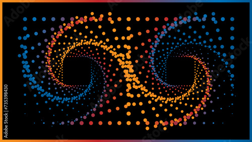 The vector dotted spiral vortex graphic is a visually interesting and complex image. The use of color, movement, and text all contribute to its overall effect. 