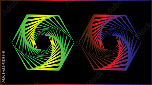 The vector dotted spiral vortex graphic is a visually interesting and complex image. The use of color, movement, and text all contribute to its overall effect. 