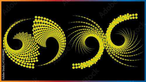 The vector dotted spiral vortex graphic is a visually interesting and complex image. The use of color, movement, and text all contribute to its overall effect. 