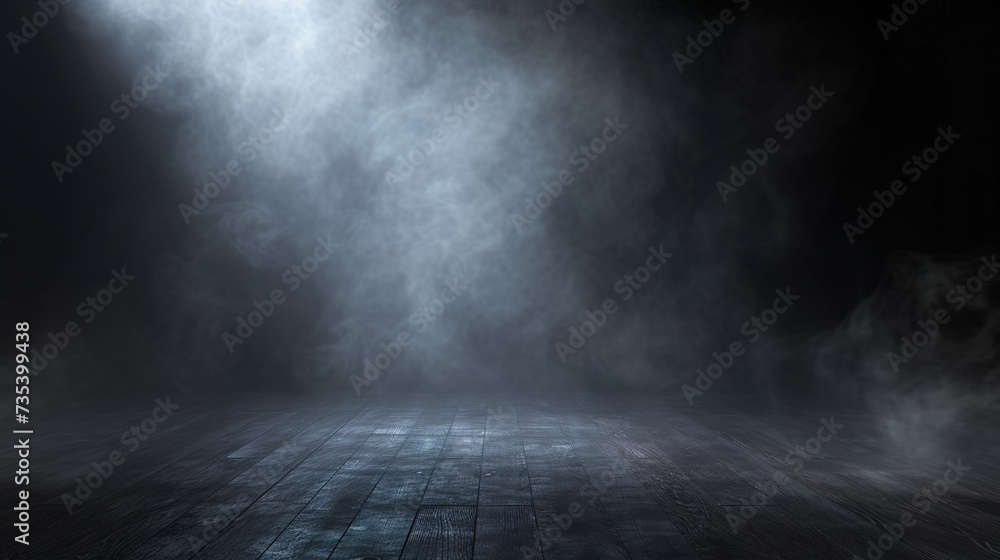 Empty dark abstract cement wall and gradient studio room with smoke float up interior texture for display products wall background.