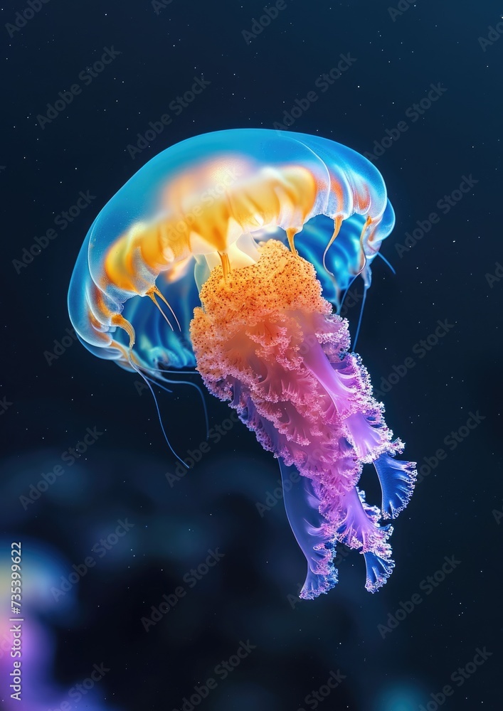 beautiful rainbow colored jellyfish, underwater life beautiful rainbow colored jellyfish, underwater life