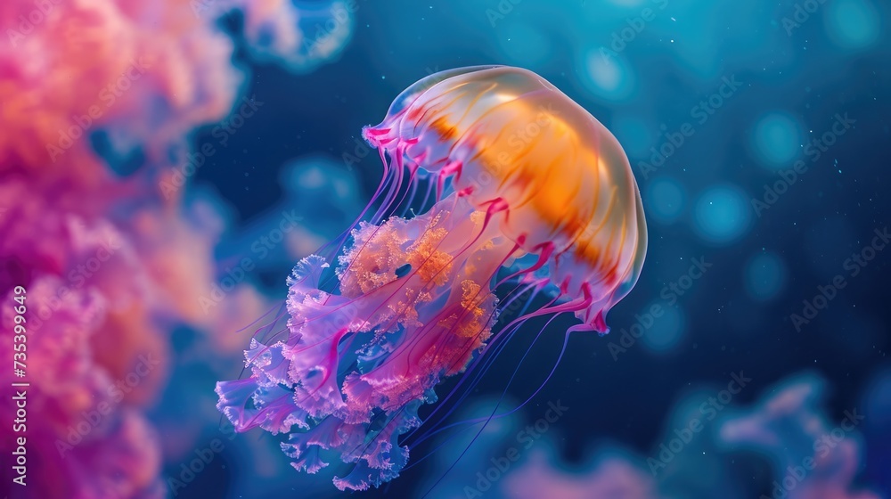 beautiful rainbow colored jellyfish, underwater life beautiful rainbow colored jellyfish, underwater life