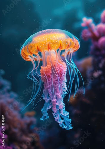 beautiful rainbow colored jellyfish, underwater life