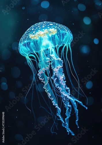 turquoise colored jellyfish, underwater life 