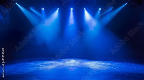 Stage podium with lighting, Scene with for Award Ceremony on blue Background.