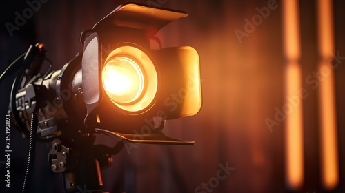 Spotlight with halogen bulb and Fresnel lens. Lighting equipment for Studio photography or videography. photo