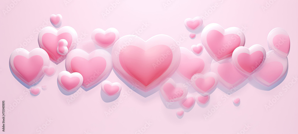 Bunch of Pink Hearts Floating in the Air