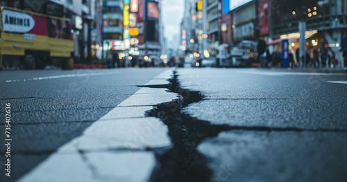 Estrada asfaltada com rachaduras e buracos na cidade.