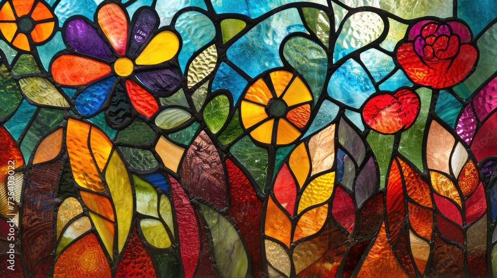 stained glass flower motif, artwork forms, bright decorative backdrop stained glass flower motif, artwork forms, bright decorative backdrop