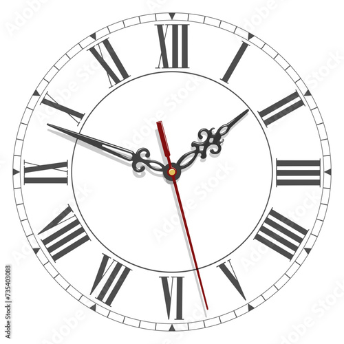 Vector elegant antique dial with roman numerals and curly hands