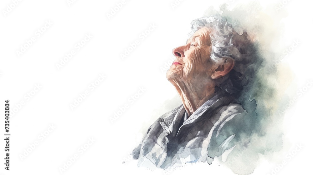 watercolor portrait of grandmother , isolated on clean white background