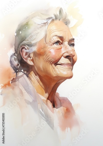 watercolor portrait of senior woman , isolated on clean white background
