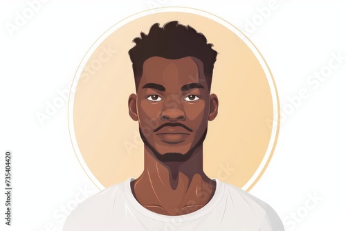 a circle frame portrait of a black man, game character, 2d, white background 