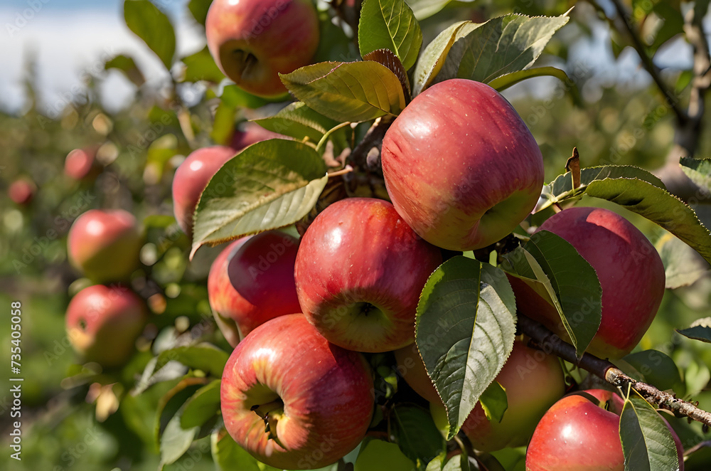 picture of a Ripe Apples in Orchard ready for harvesting, Morning shot. Rural garden. In the frame ripe red apples on a tree. picture of a Ripe Apples in Orchard ready for harvesting, Morning shot. Rural garden. In the frame ripe red apples on a tree.