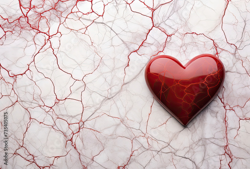 Red Heart on White Marble Surface