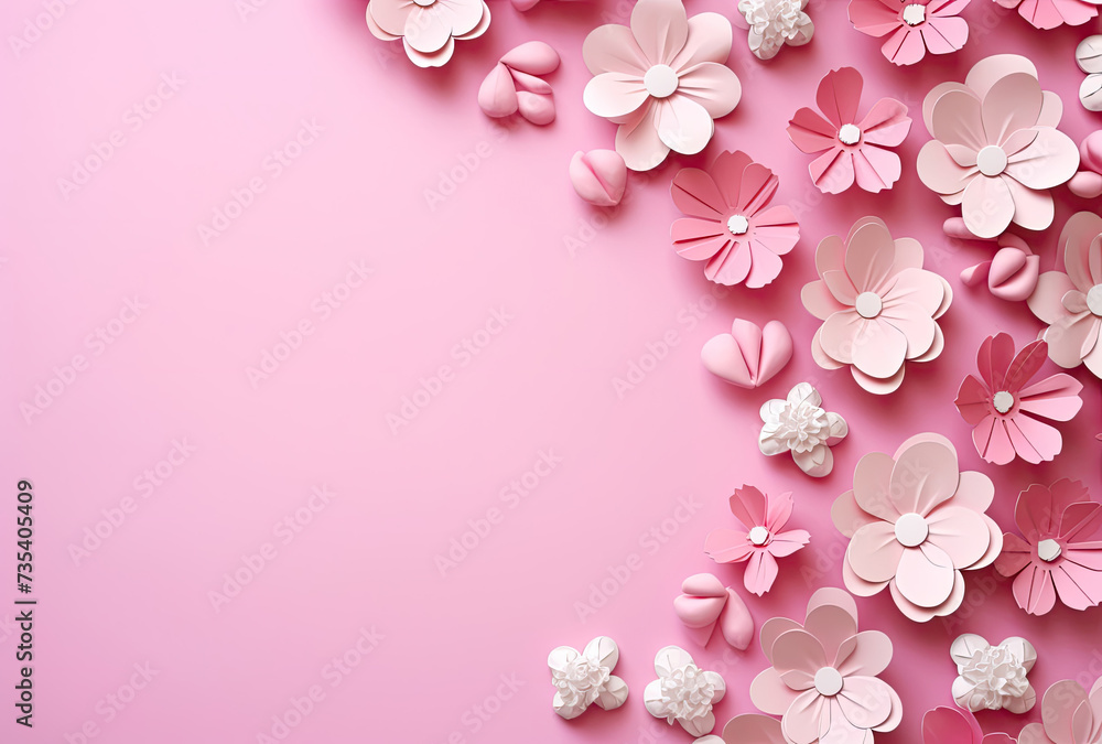 Pink and White Paper Flowers on a Pink Background
