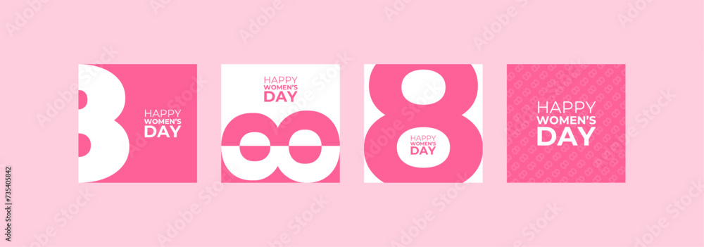 Set of women's day banner. 8 march holiday background. Editable post template set for banner sale, presentation, invitation, stories, streaming. Background for sale. Happy Women's voucher template