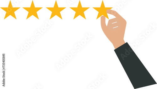 Businessman giving five stars rating or on top finance for business success concept,
