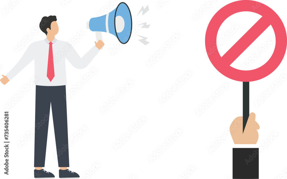Manager show prohibition sign to a businessman and megaphone
Manager show prohibition sign to a businessman and megaphone