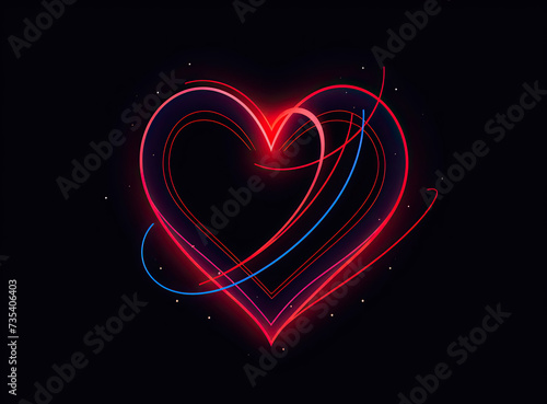 Neon Heart on Black Background