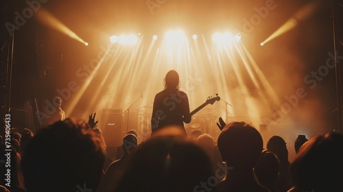 silhouettes of concert crowd in front of bright stage lights