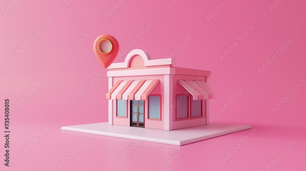 3d minimal shop with pin icon store background 3d minimal shop with pin icon store background