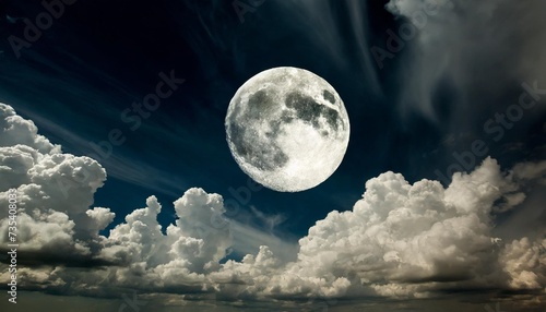 full moon and eerie white clouds against a black night sky
