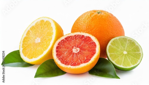 collage of fresh citrus isolated on white background with clipping path