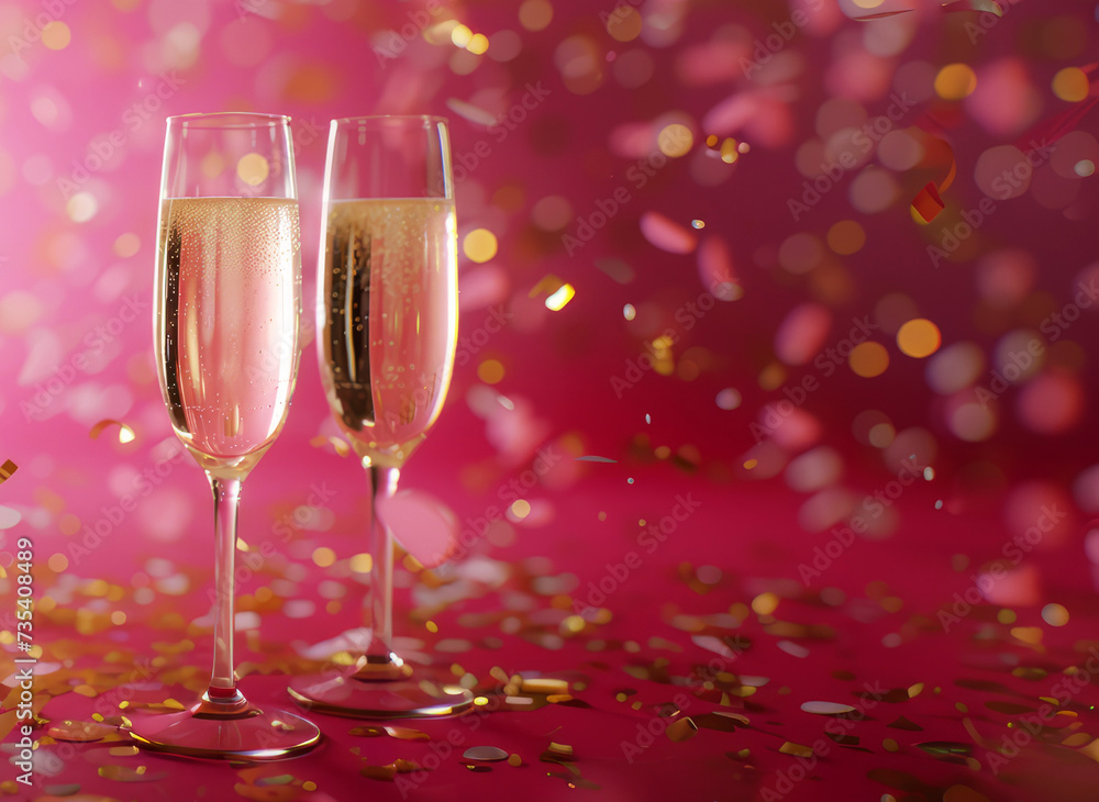 two glasses of champagne on a pink background two glasses of champagne on a pink background
