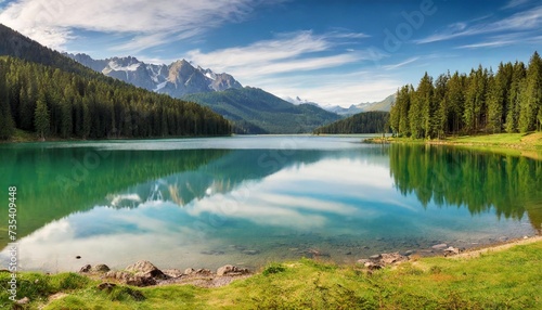 a picturesque and quiet lake surrounded by a coniferous forest