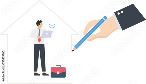 Businessman working at home and laptop work from work or freelancer concept,
