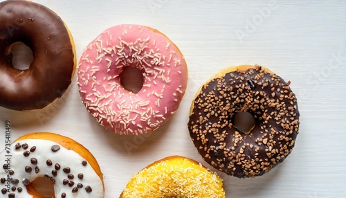 donuts on a white background from above