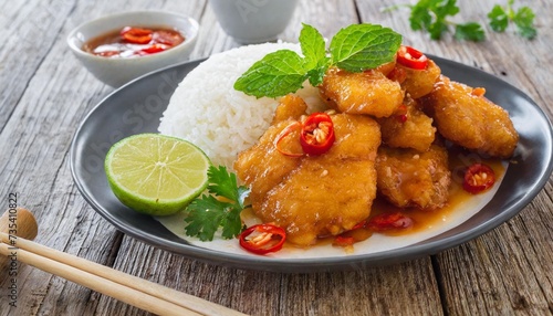 sweet and sour pork in sweet rice batter photo