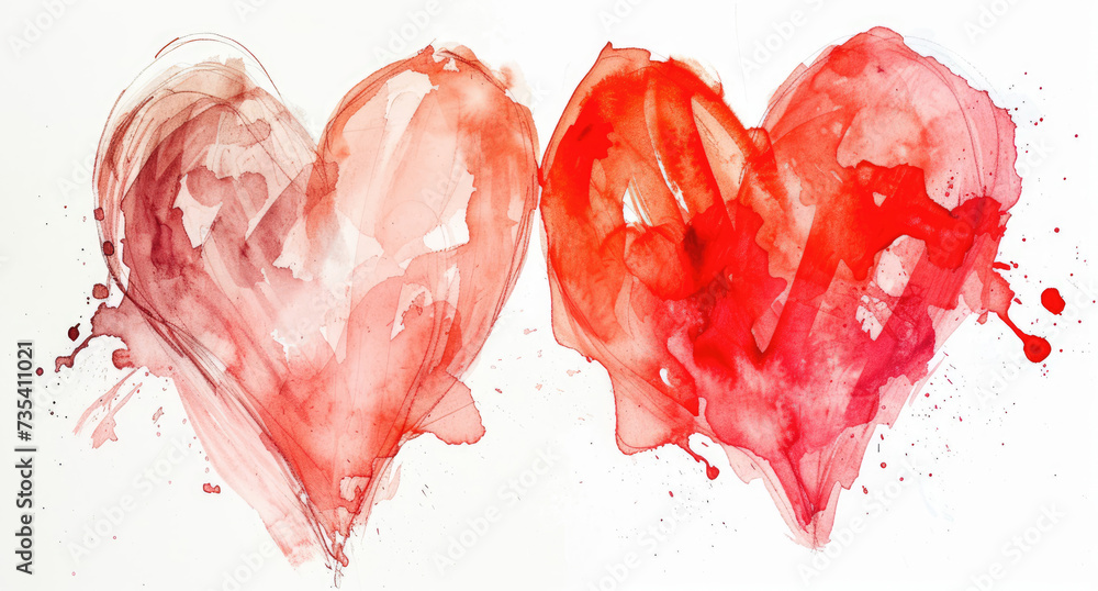 Painting of Two Red Hearts on White Background