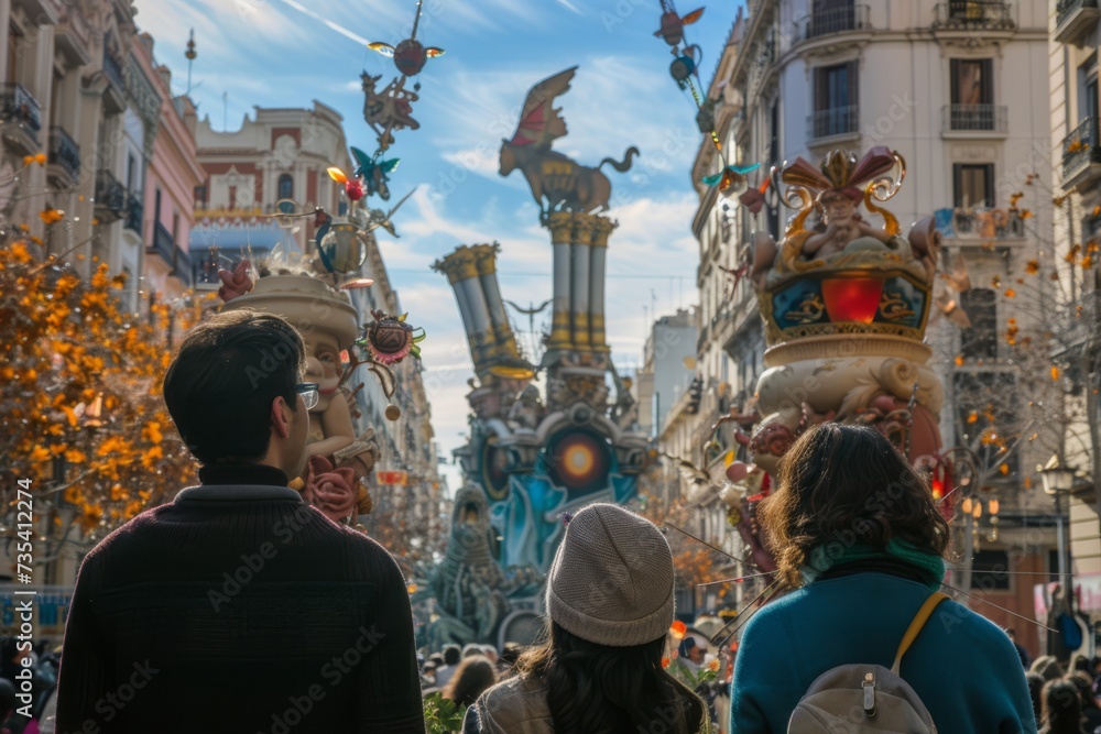view from behind, a people view the impresionant monument of las fallas festivity in Valencia


 - obrazy, fototapety, plakaty 