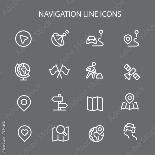 set of navigation vector line icons , location vector icon
