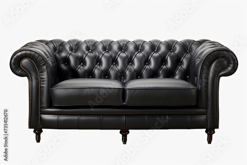 Black Leather Couch on White Background