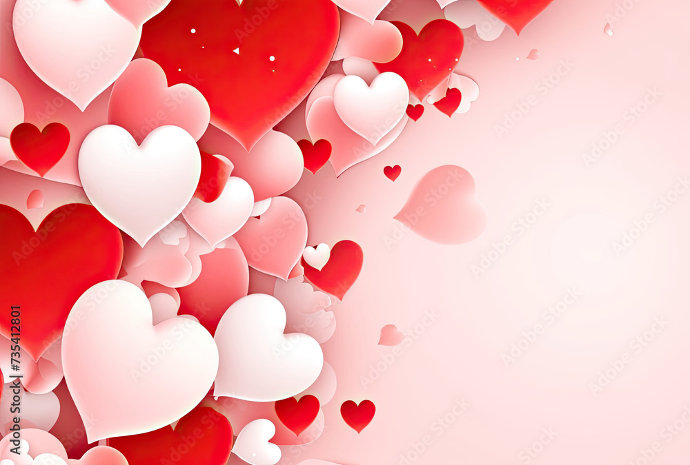 Assortment of Red and White Hearts on Pink Background