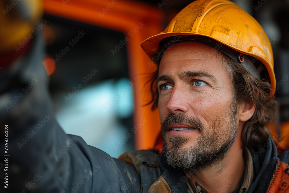 Construction engineer wearing hard hat and uniform smiling Construction engineer wearing hard hat and uniform smiling