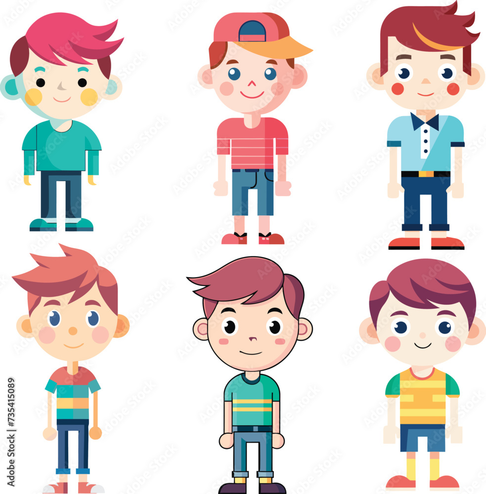 flat design of boys with three simple hand drawn cartoon style colors- flat design of boys with three simple hand drawn cartoon style colors-