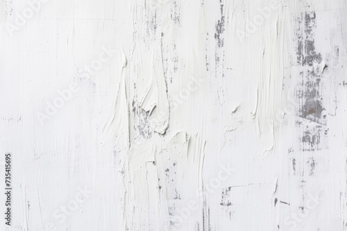 A weathered white wooden surface with peeling and chipped paint, revealing the textures and patterns beneath.