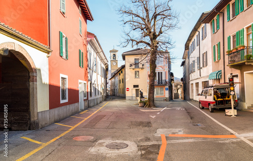 Streets in the center of Ligornetto, district of the city of Mendrisio, Ticino, Switzerland