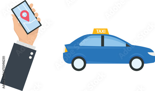 Hand holds a mobile phone to call a taxi, Call for taxi booking , Digital app for travel concept, 