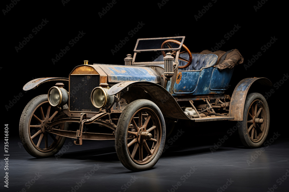 an old car with a black background