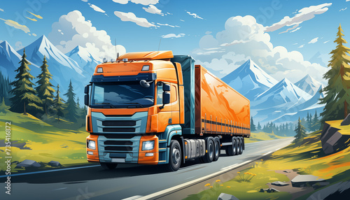 Cargo transportation by used truck with watercolor effect