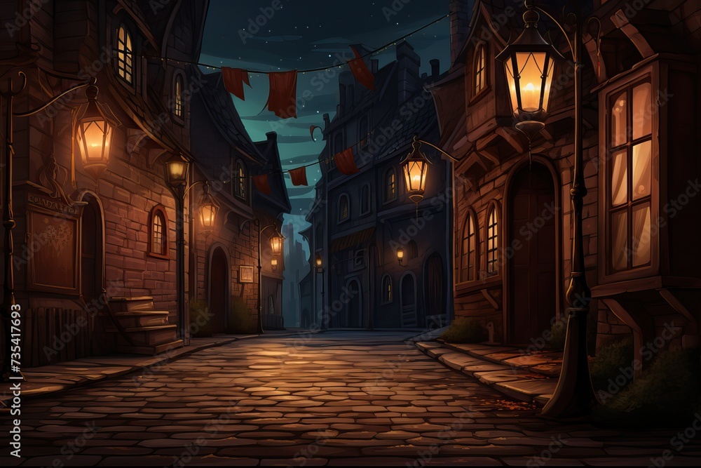 Fototapeta premium illustration of Background with an alley lit by candles