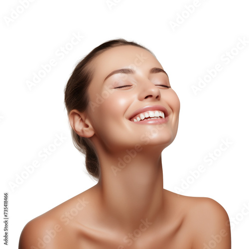 Portrait of young beautiful woman with perfect smooth skin isolated over white background. Perfect face, taking care after skin condition. Isolated on a transparent background.