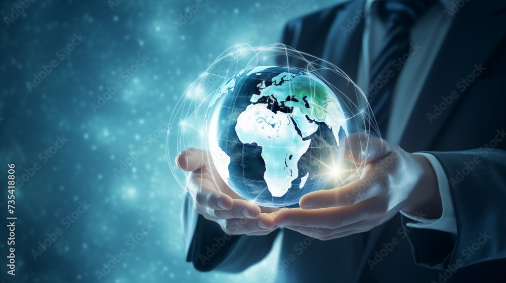 Businessman holds Earth in a hand Businessman holds Earth in a hand