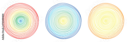 Set of three different colored spirals isolated on a transparent background. Vector illustration