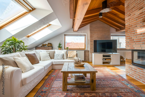 Modern attic with stylish and functional living space that has been designed to make the most of the unique characteristics of an attic